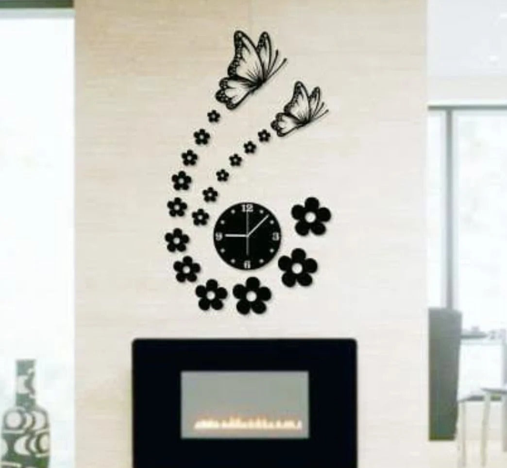 3D Buttery Clock Acrylic Wal Decore